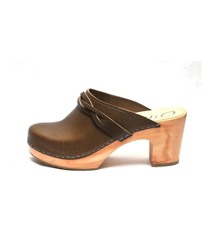 leather clogs with wooden heels