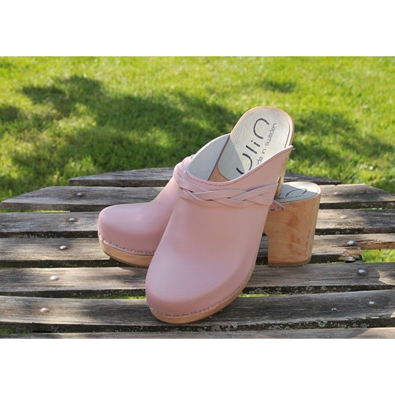 leather clogs with wooden heels