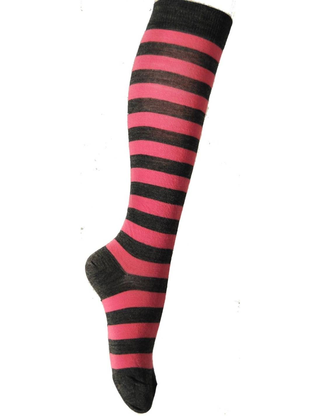 Chaussettes hautes extra fines laine peignée à rayures ...
