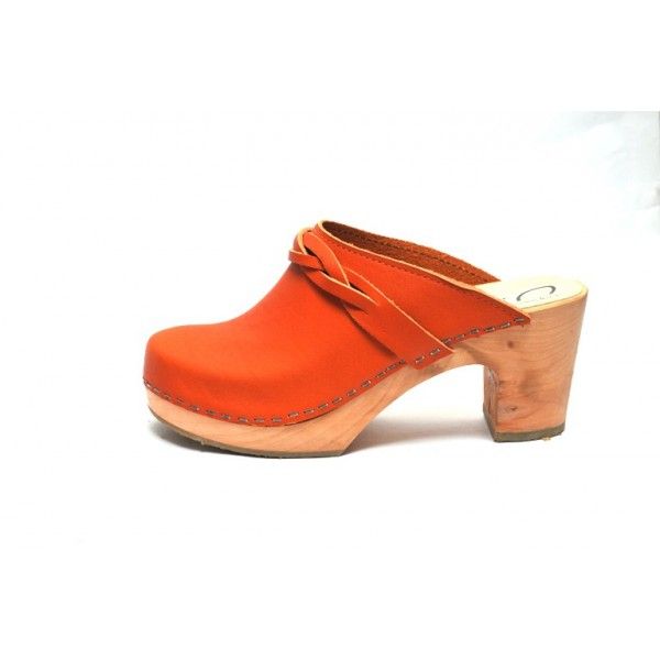Women heels high wooden Swedish clogs and leather - Boutique Esprit ...