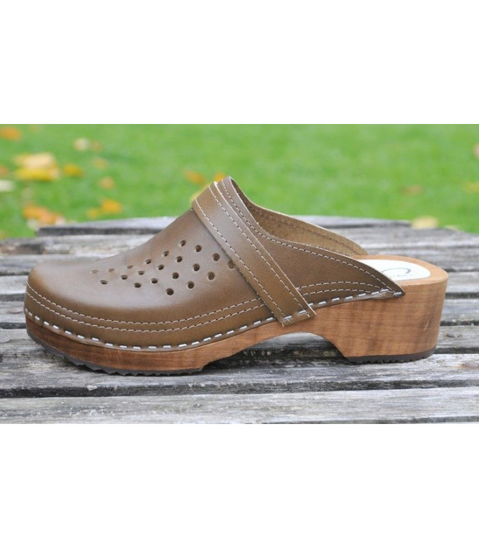 Zuecos suecos en cuero cosido madera exclusiva hombre Esprit Nordique