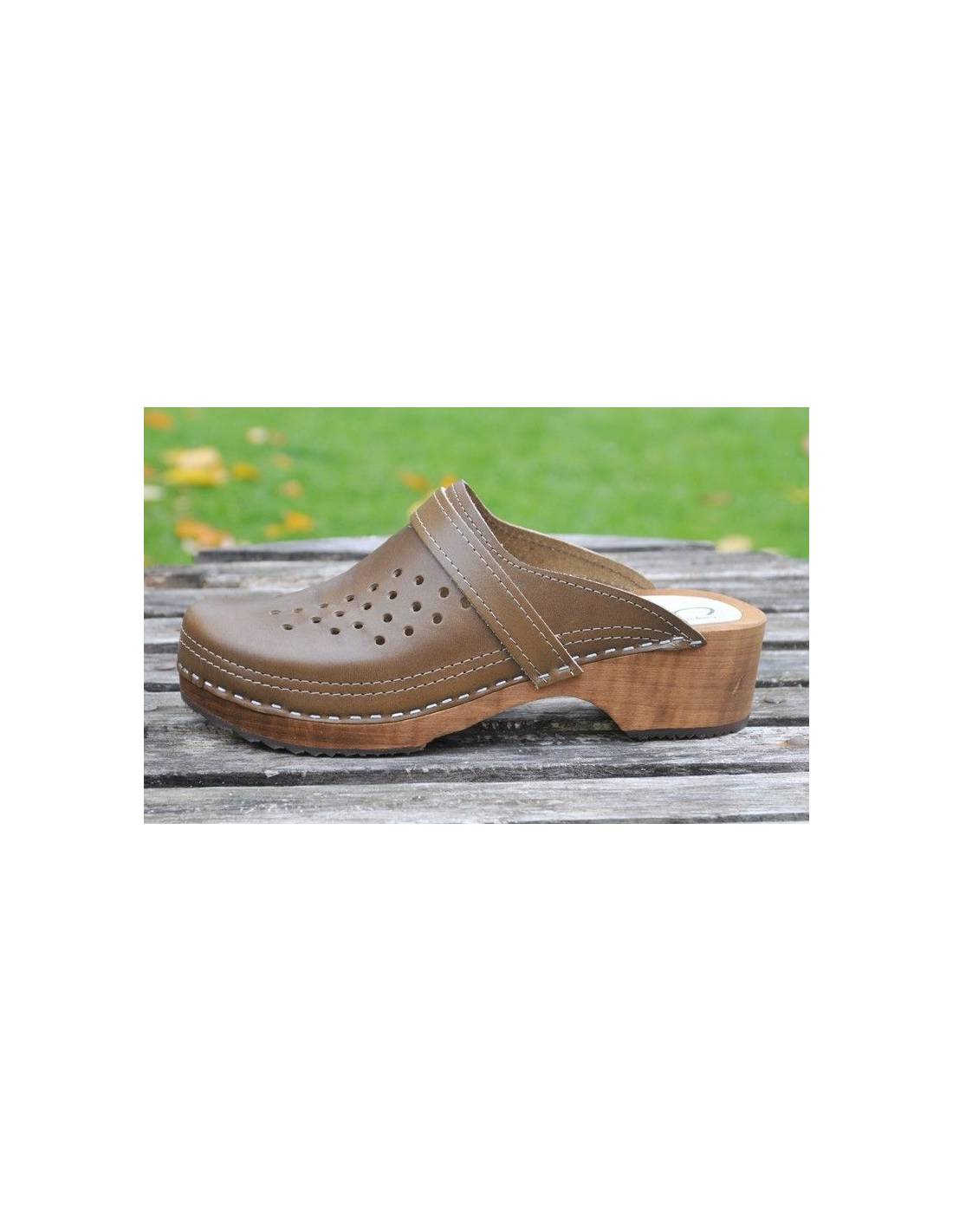 Zuecos suecos en cuero cosido madera exclusiva hombre Esprit Nordique