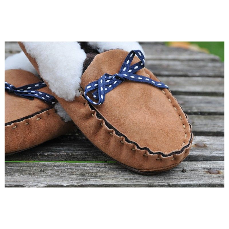 Chaussons mocassins en peau d' agneau véritable femme -thermotherapie