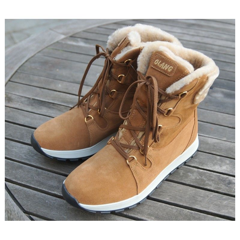 Bottes de neige femme hiver cuir hydrofuge intérieur pure laine vierge