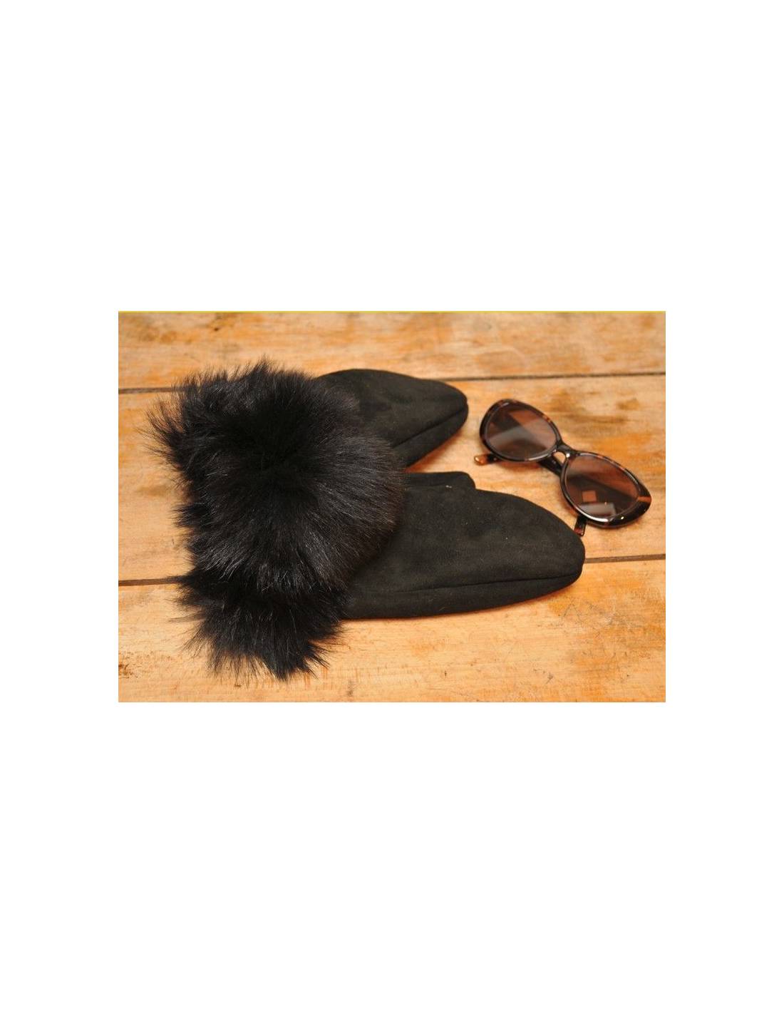 Moufles Femme en cuir imitation fourrure Noir main image 0