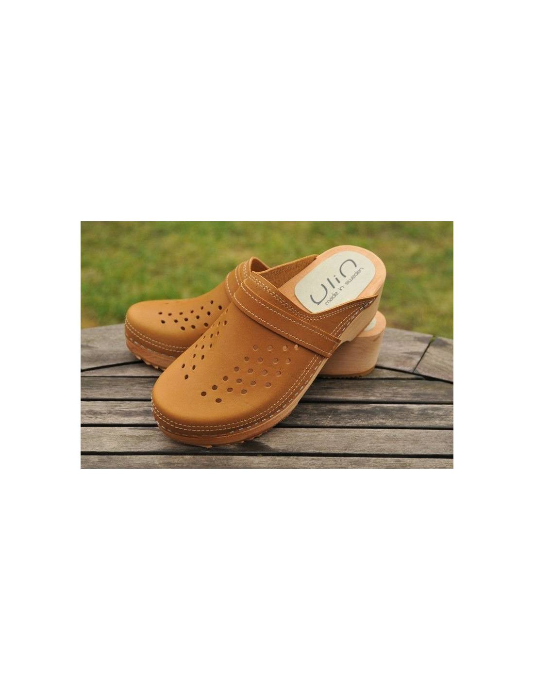 Swedish clogs in stitched leather and sole wood man Esprit Nordique