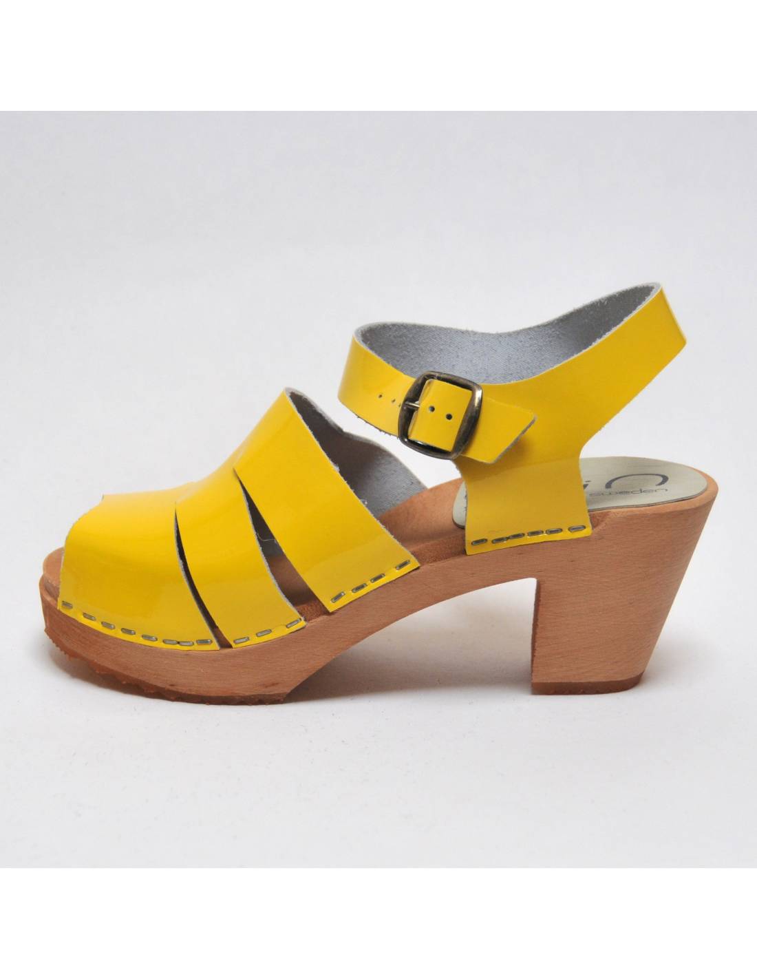 Wood Hihheel Swedish Sandals Woman Buckle Vegetal Leather Women High Heels Swedish Wooden Sandals In Vegetal Leather