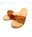Men's and women's wooden sandals in wood and leather