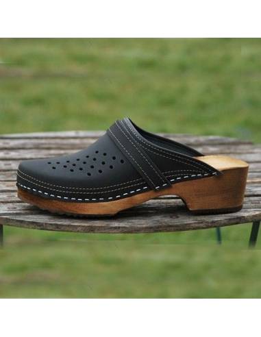 Swedish clogs in stitched leather and sole wood man Esprit Nordique