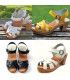 women Swedish Sandals buckle wood heels in leather mat und patent
