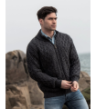 Men's Half Zip Aran Wool Sweater in pure merinowool