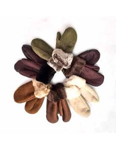 Moufles D'hiver Pour Enfants Avec Ficelle - En Tricot Extensible - Gants De Neige Magiques Pour Enfants - Doublure En Polaire - Poignets En Fourrure - Beige - Taille Unique