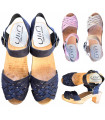 Swedish women's Sandals wood high heels and pink or beige leather