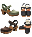 Women Swedish wooden and nubuck leather heeled sandals